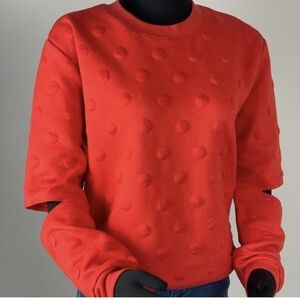 POLKA DOT Pop Outs Orange SWEATSHIRT Split Cut Out Elbow Womens Sz M NWT